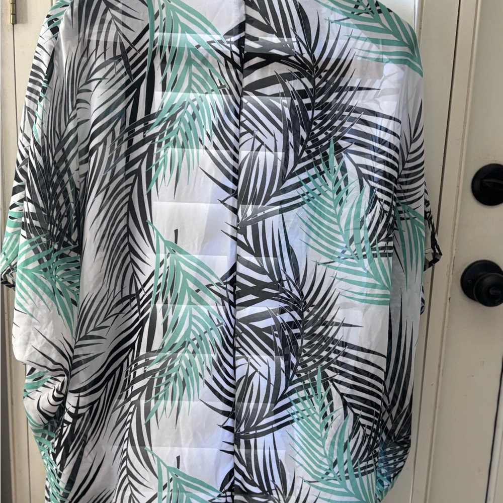 Catalina Black and Green Leaf Kimono cover up large‎ 12/14 - Picture 5 of 7